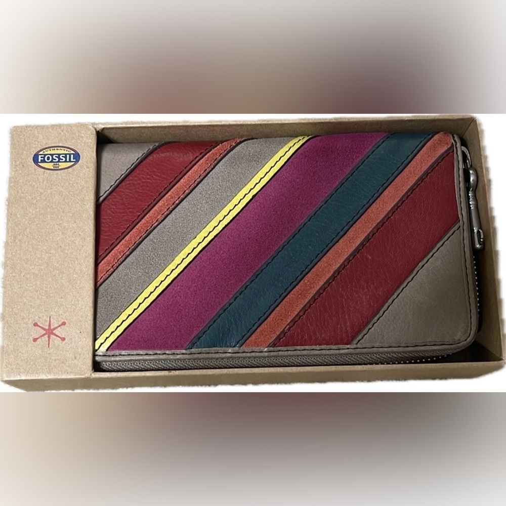Fossil leather striped wallet